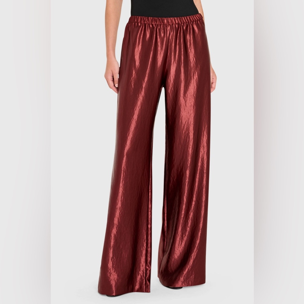 Amanda Uprichard Mariko Satin Wide Leg Pants Copper Pull On Medium NWOT